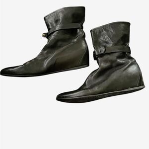 Stuart Weitzman Black Leather Gather Hidden Wedge Buckle Booties Boots 8.5
